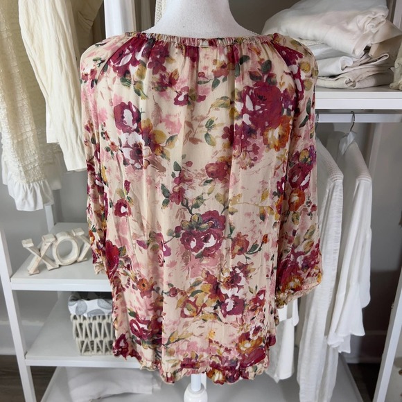 Bila Women's sz. small semi sheer floral peasant blouse soft girl feminine #1775 - Picture 6 of 9